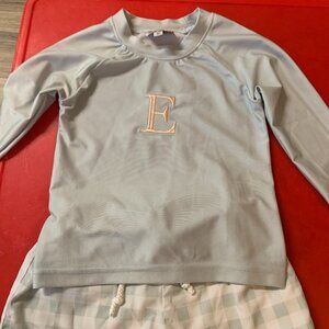 Boy's Size 3T  Monogramed "E"Blue and Peach Swim Rash guard Suit